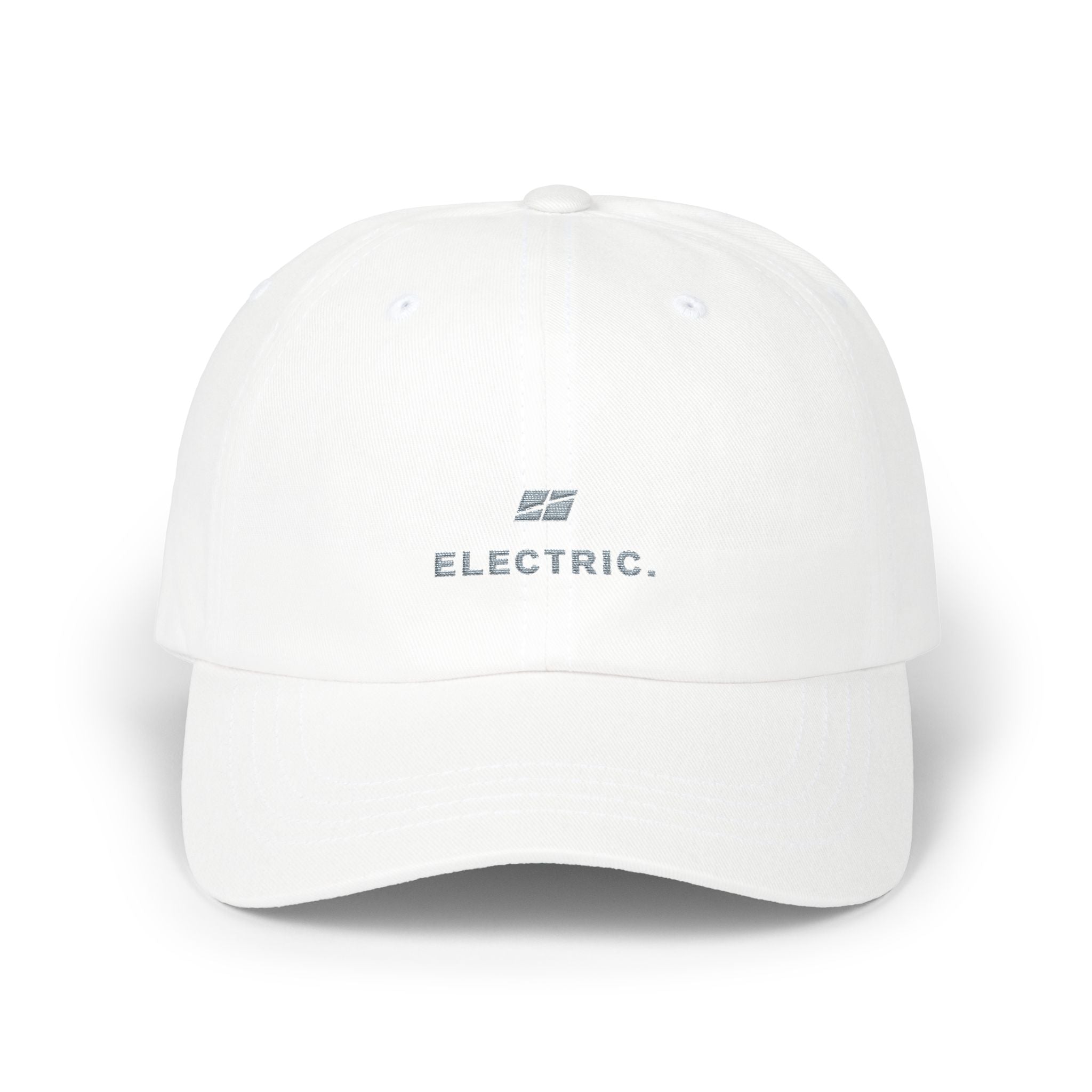 Electric. Embroidered Dad Cap — Minimalist White Baseball Hat